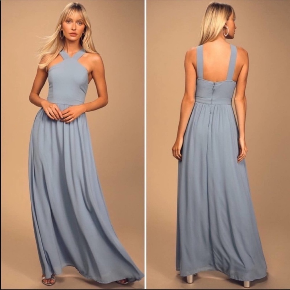 Lulus Air of Romance Dusty Blue Maxi Dress